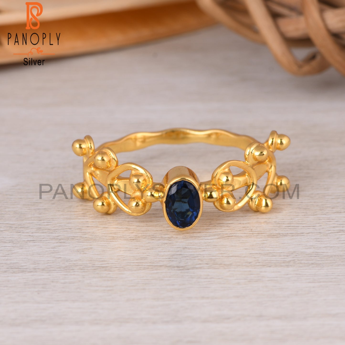 Corundum Blue Cultured 925 Sterling Silver Gold Ring