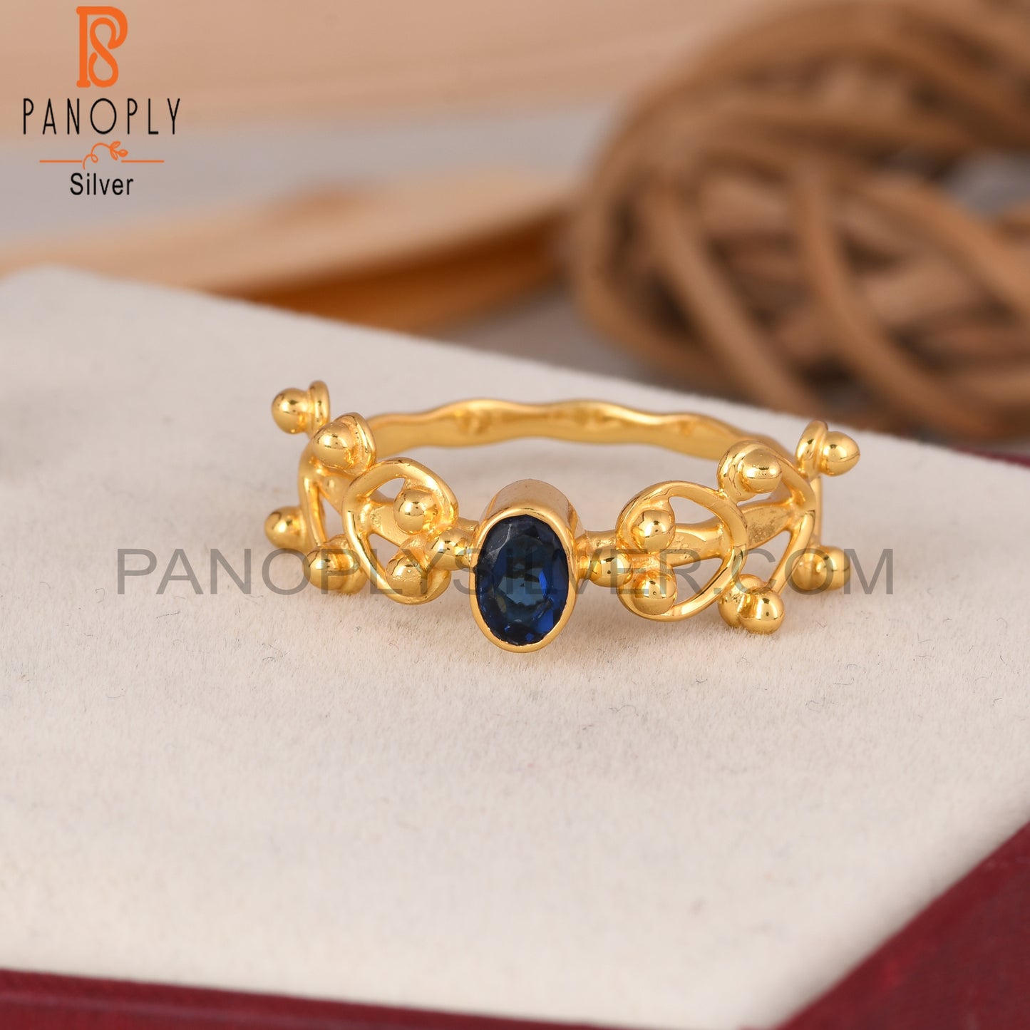 Corundum Blue Cultured 925 Sterling Silver Gold Ring