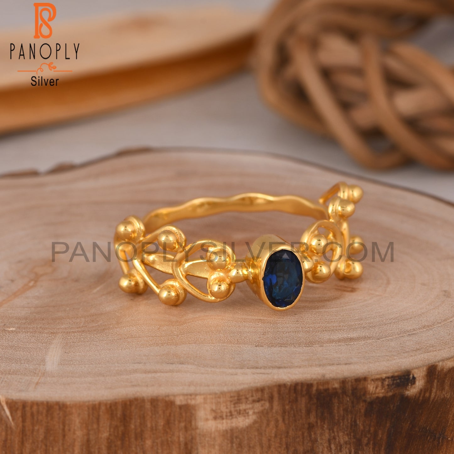 Corundum Blue Cultured 925 Sterling Silver Gold Ring
