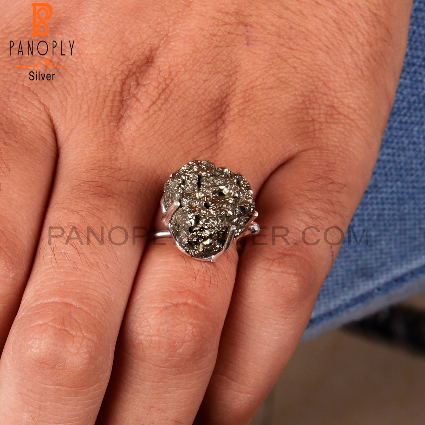 Pyrite Druzy 925 Sterling Silver Ring
