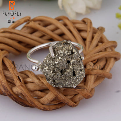 Pyrite Druzy 925 Sterling Silver Ring