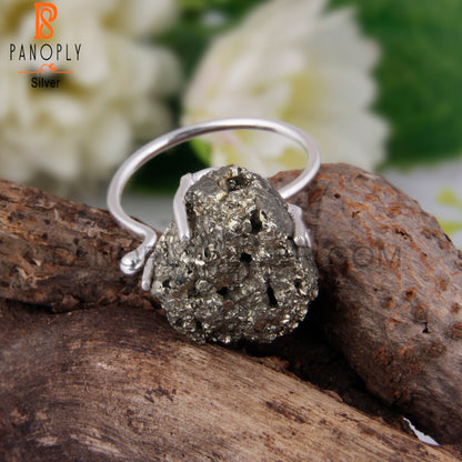 Pyrite Druzy 925 Sterling Silver Ring