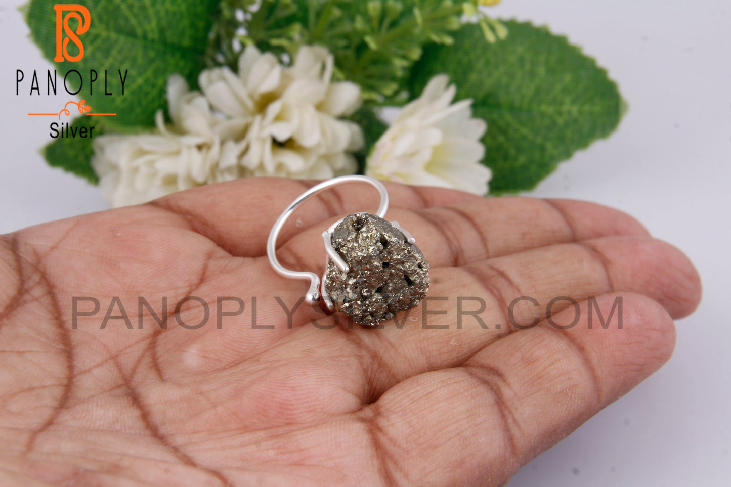 Pyrite Druzy 925 Sterling Silver Ring
