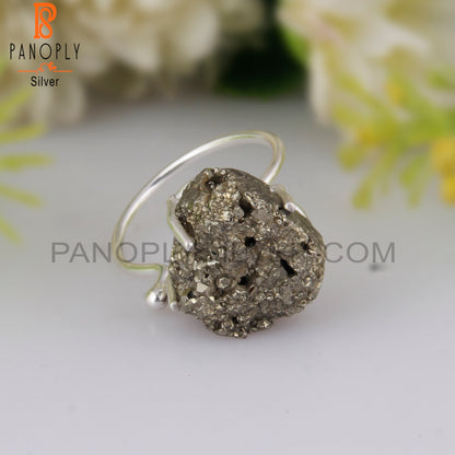 Pyrite Druzy 925 Sterling Silver Ring