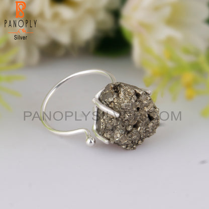 Pyrite Druzy 925 Sterling Silver Ring