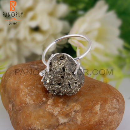 Pyrite Druzy 925 Sterling Silver Ring