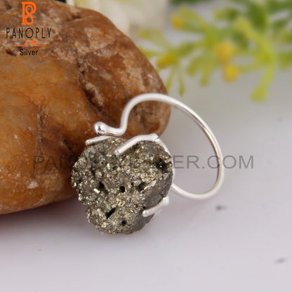 Pyrite Druzy 925 Sterling Silver Ring