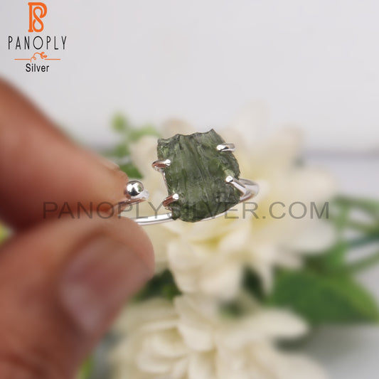 Moldavite Rough 925 Sterling Silver Open Ring