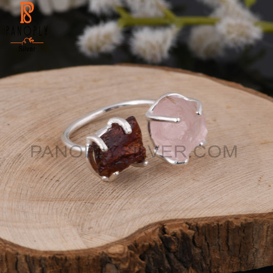 Garnet & Rose Quartz 925 Sterling Silver Ring