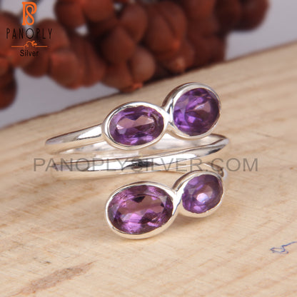 Amethyst Oval 925 Sterling Silver By Pass Ring