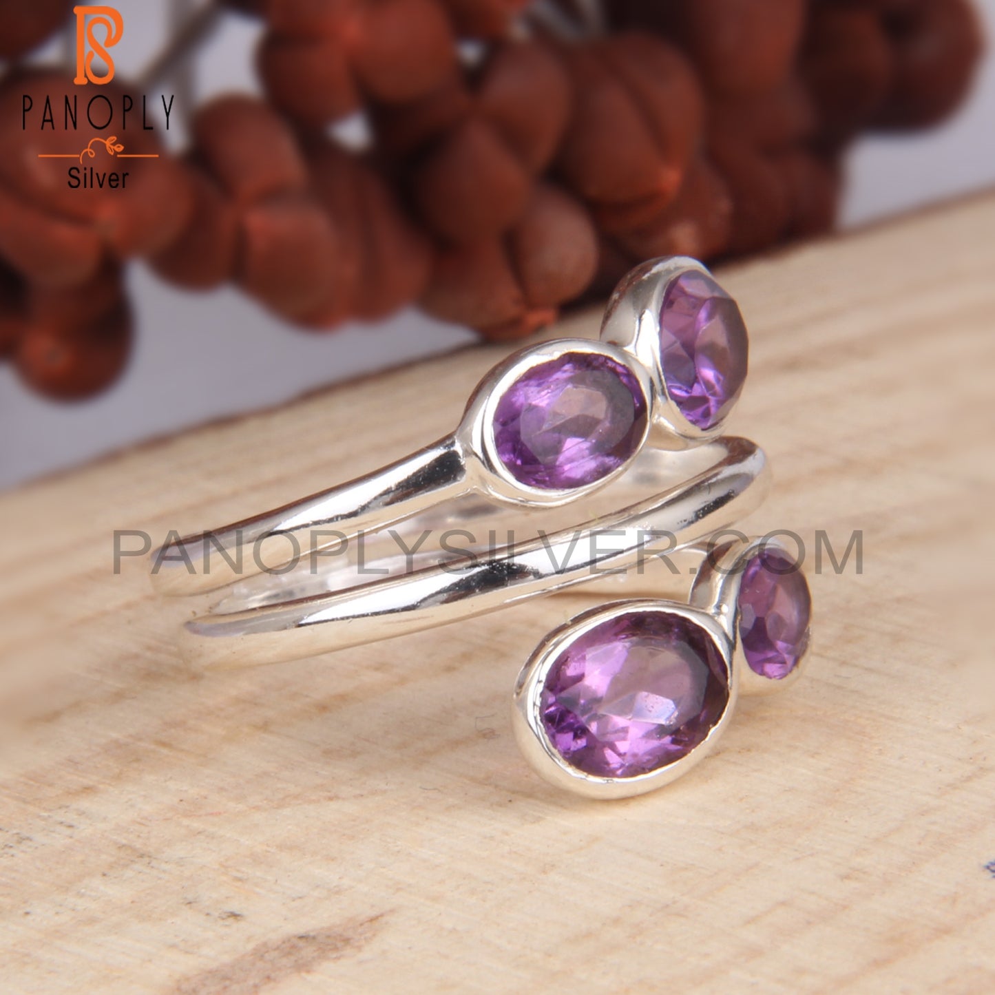 Amethyst Oval 925 Sterling Silver By Pass Ring