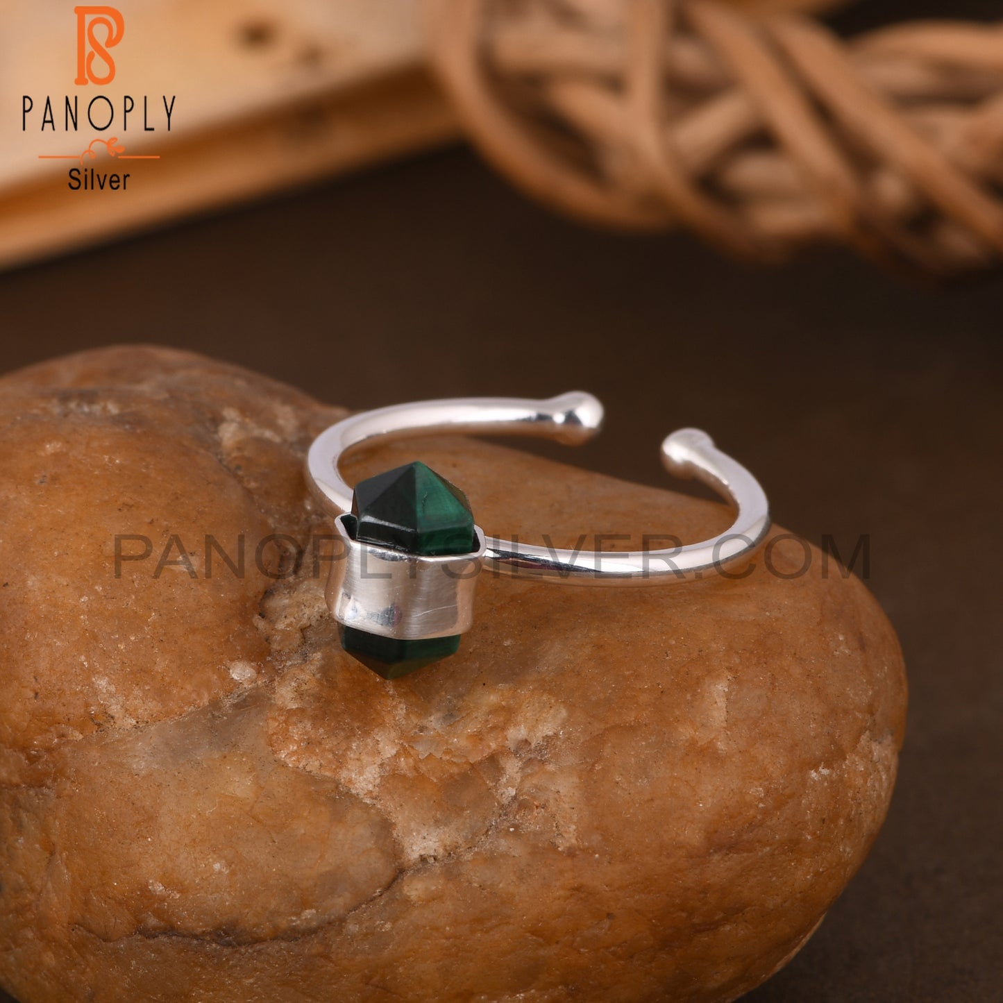 Malachite Pencil 925 Sterling Silver Ring