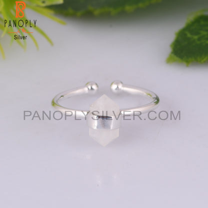 Rainbow Moonstone Pencil 925 Sterling Silver Ring