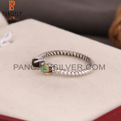 Smoky & Ethiopian Opal Round 925 Silver Twisted Band Ring