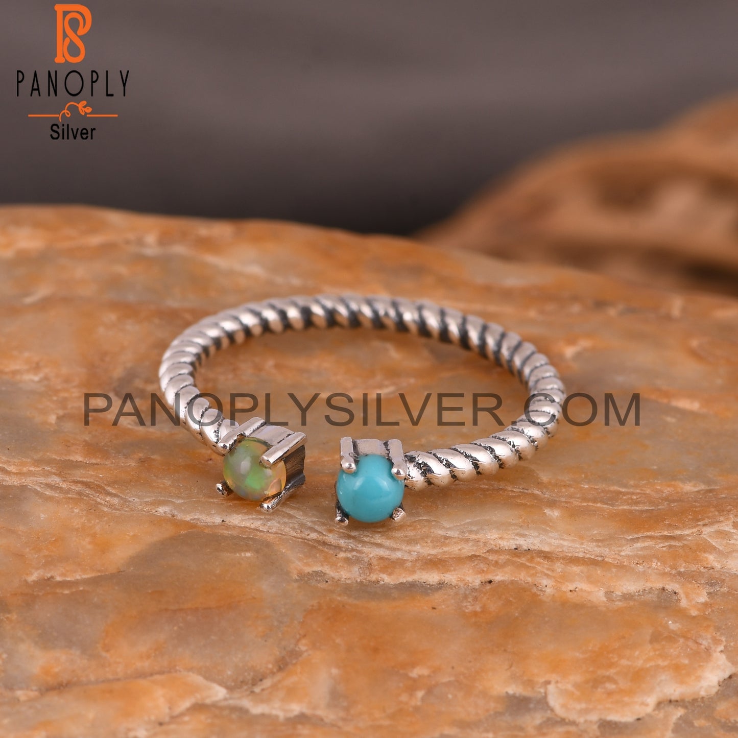 Arizona Turquoise & Ethiopian Opal 925 Silver Twisted Ring