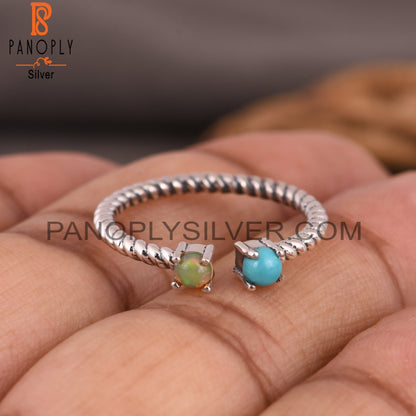 Arizona Turquoise & Ethiopian Opal 925 Silver Twisted Ring