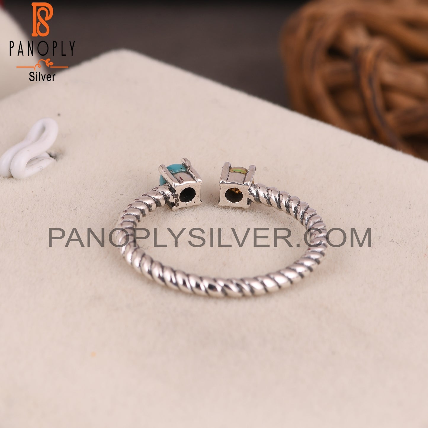 Arizona Turquoise & Ethiopian Opal 925 Silver Twisted Ring