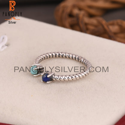 Arizona Turquoise & Lapis 925 Silver Twisted Band Ring