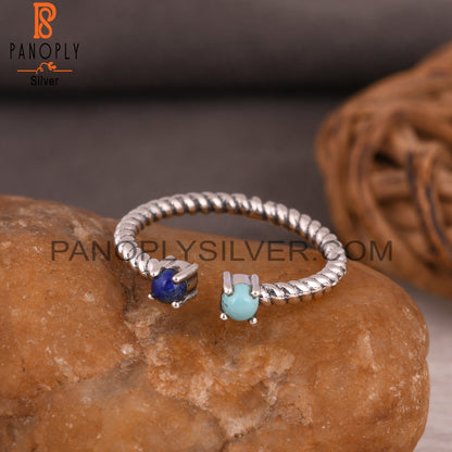 Arizona Turquoise & Lapis 925 Silver Twisted Band Ring