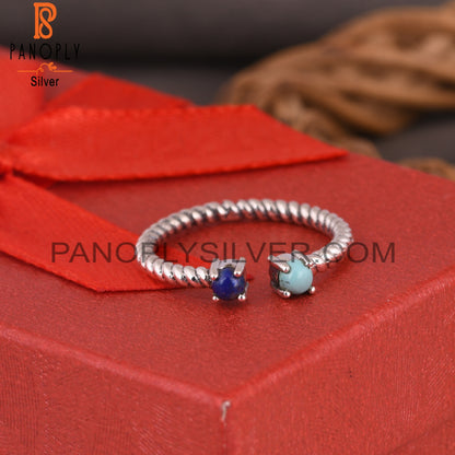 Arizona Turquoise & Lapis 925 Silver Twisted Band Ring