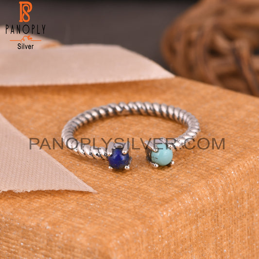 Arizona Turquoise & Lapis 925 Silver Twisted Band Ring
