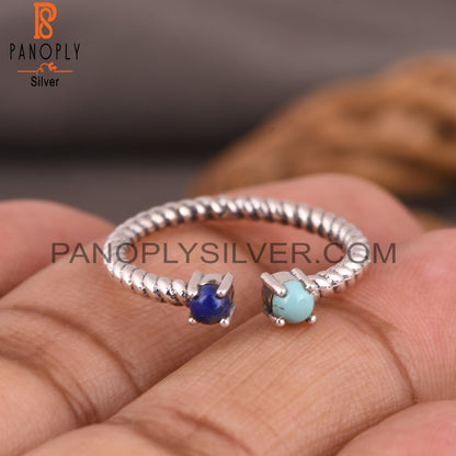 Arizona Turquoise & Lapis 925 Silver Twisted Band Ring
