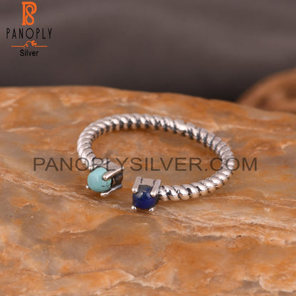 Arizona Turquoise & Lapis 925 Silver Twisted Band Ring