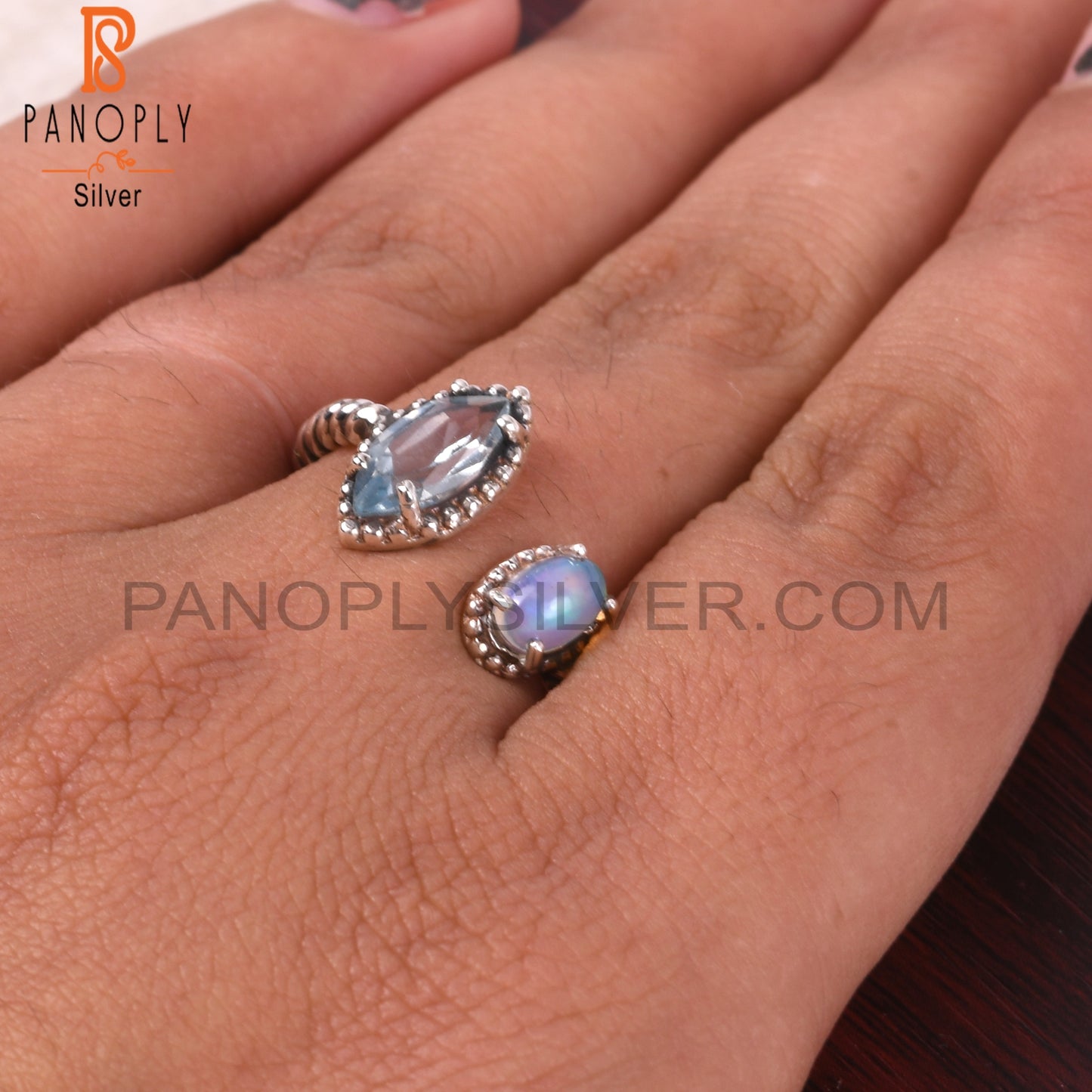 Ethiopian Opal & Blue Topaz 925 Sterling Silver Ring