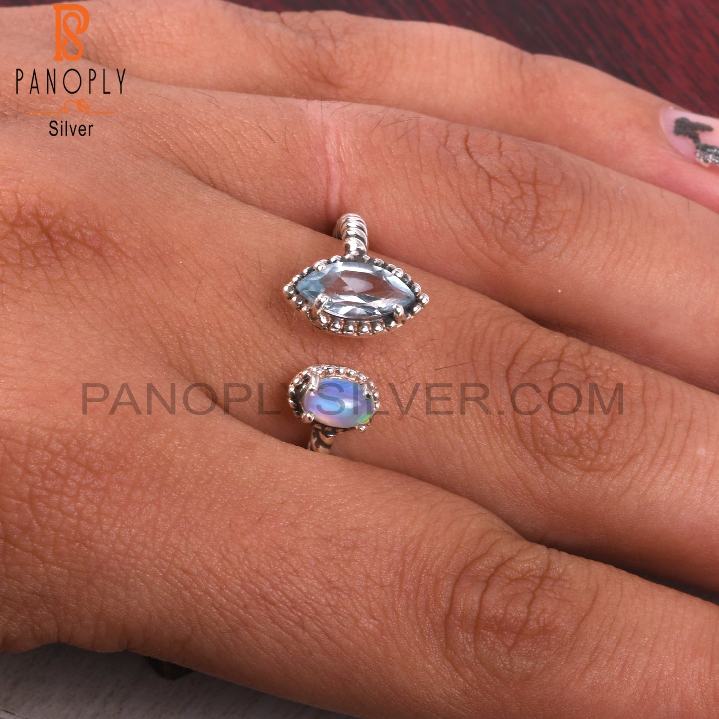 Ethiopian Opal & Blue Topaz 925 Sterling Silver Ring