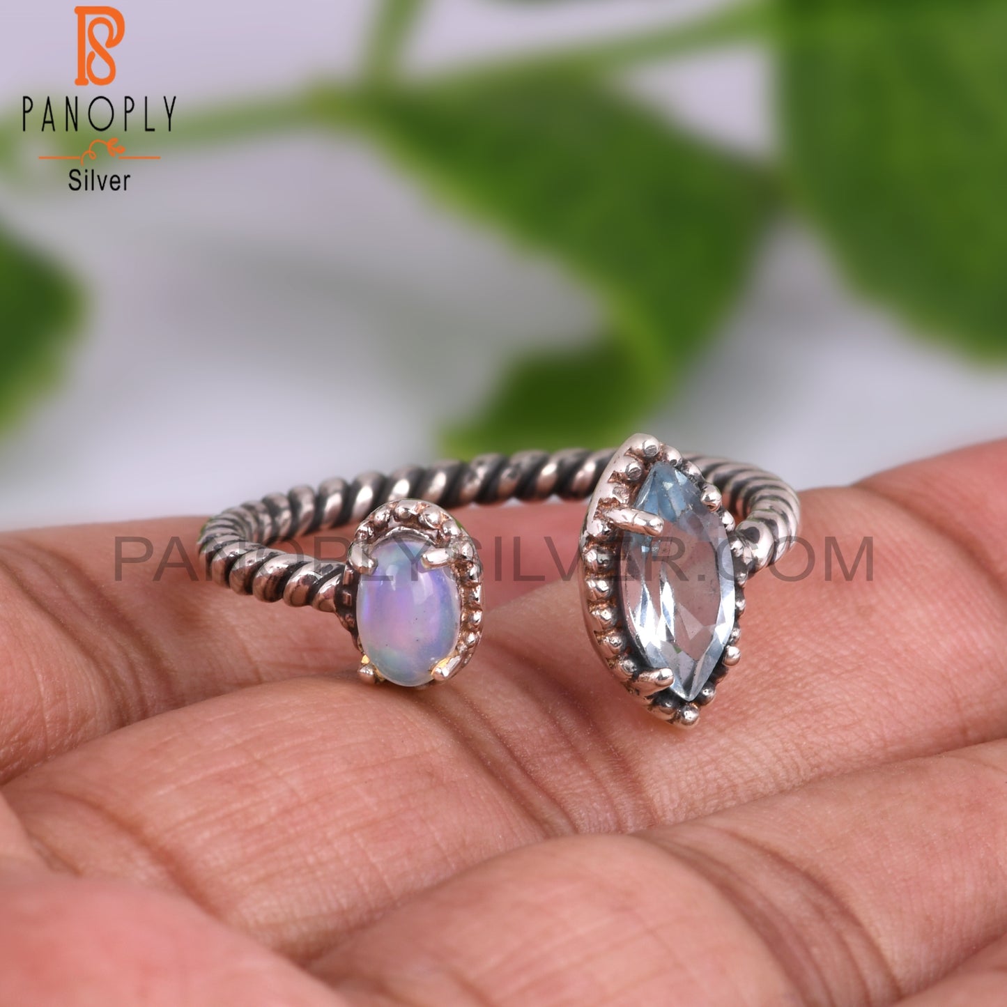 Ethiopian Opal & Blue Topaz 925 Sterling Silver Ring