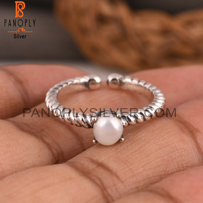 Pearl Round 925 Sterling Silver Ring, Ajustable Ring