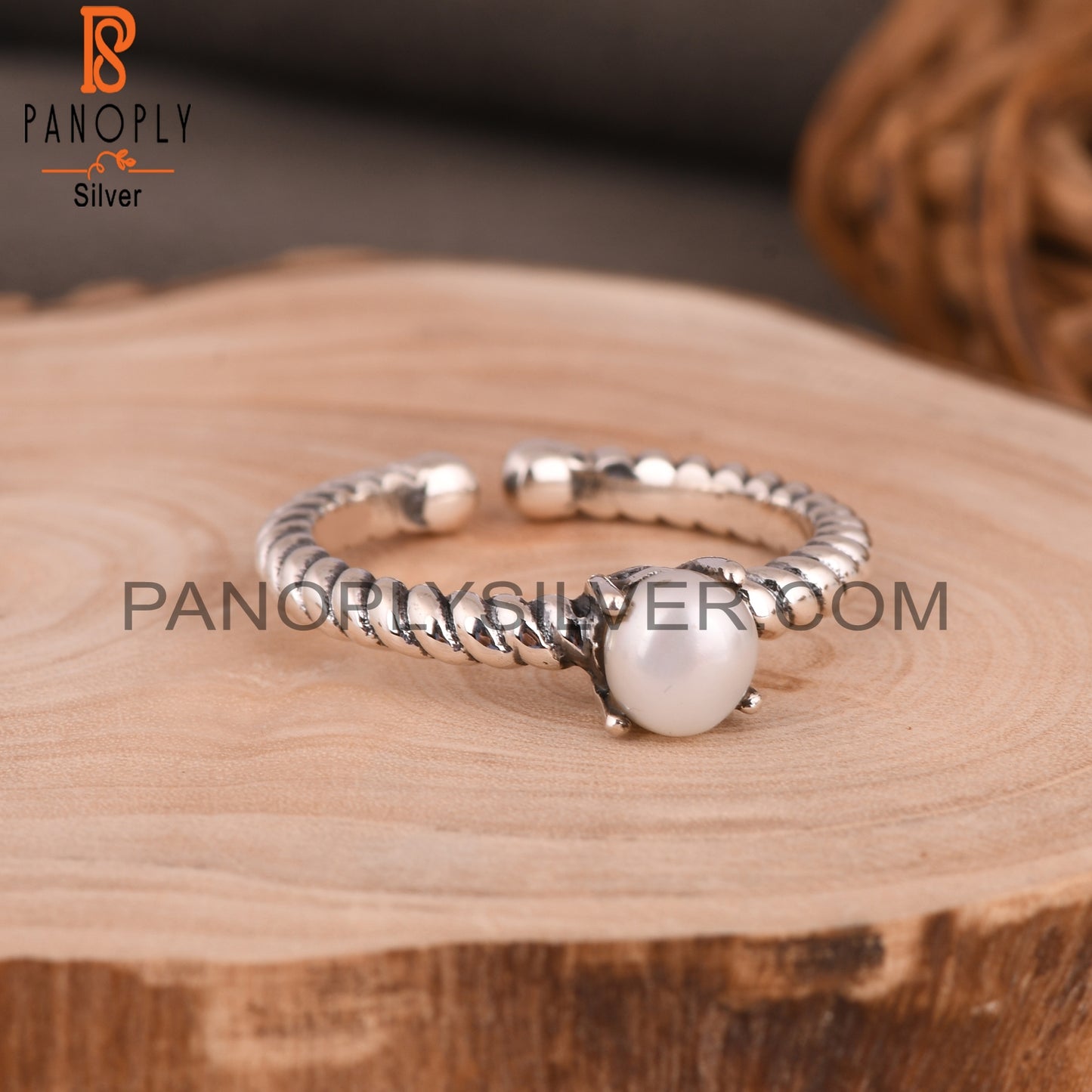 Pearl Round 925 Sterling Silver Ring, Ajustable Ring