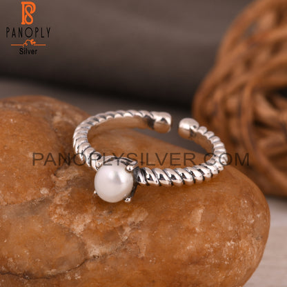 Pearl Round 925 Sterling Silver Ring, Ajustable Ring