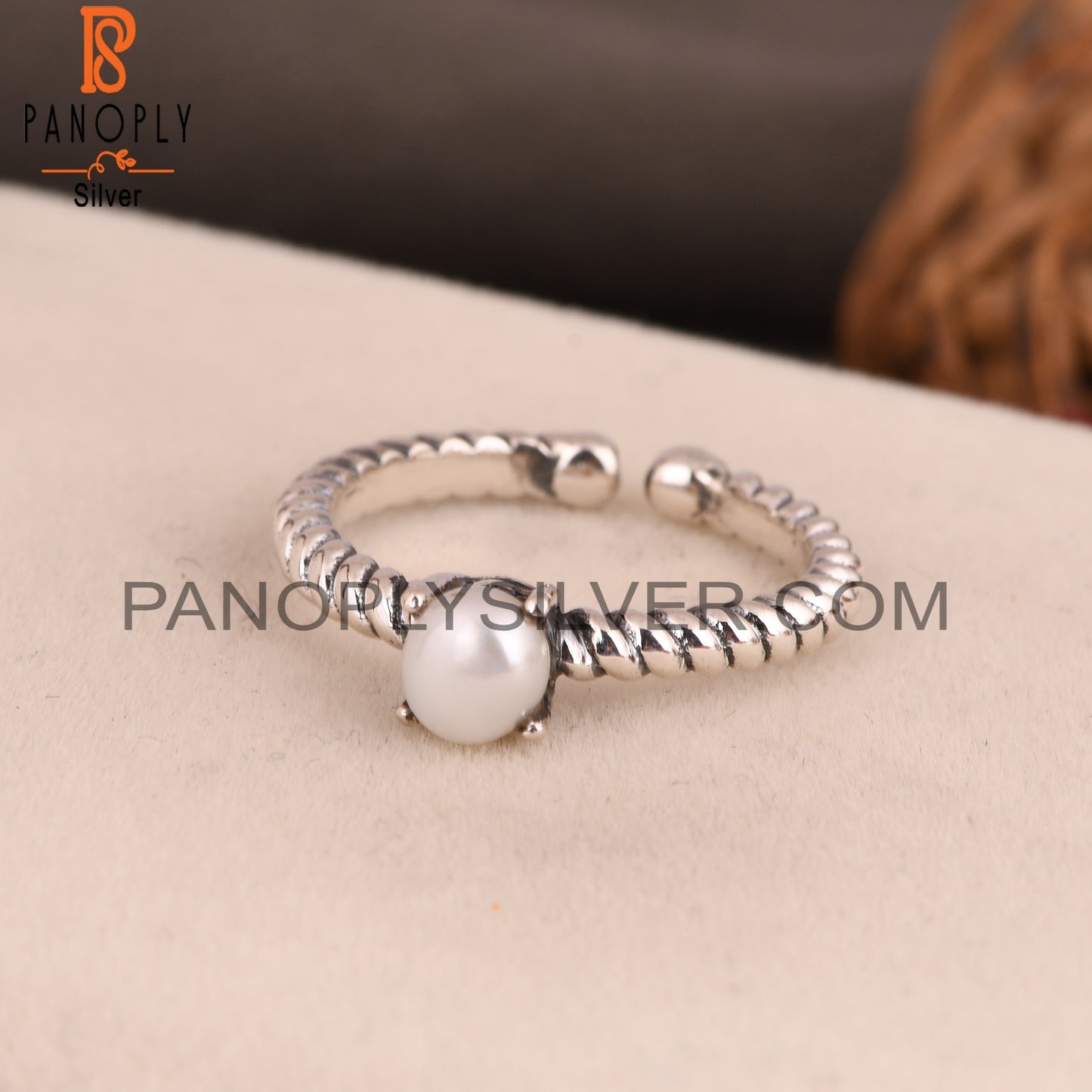 Pearl Round 925 Sterling Silver Ring, Ajustable Ring