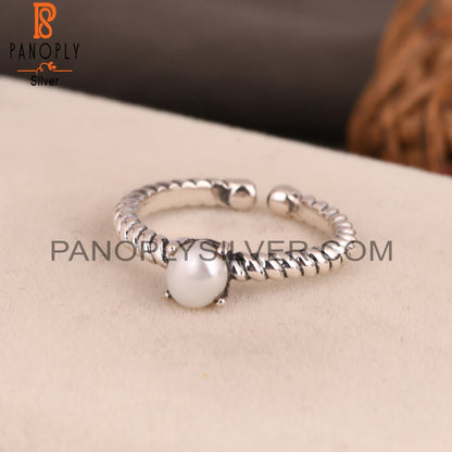 Pearl Round 925 Sterling Silver Ring, Ajustable Ring