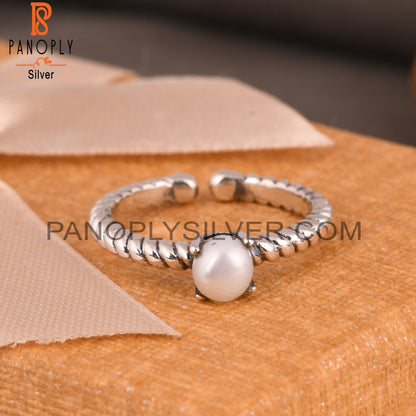 Pearl Round 925 Sterling Silver Ring, Ajustable Ring