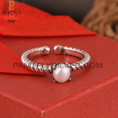 Pearl Round 925 Sterling Silver Ring, Ajustable Ring