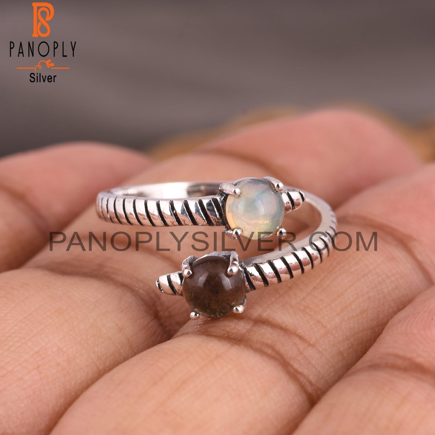 Ethiopian Opal & Smoky Round 925 Sterling Sliver Ring