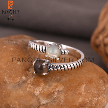 Ethiopian Opal & Smoky Round 925 Sterling Sliver Ring