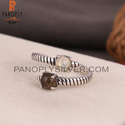 Ethiopian Opal & Smoky Round 925 Sterling Sliver Ring