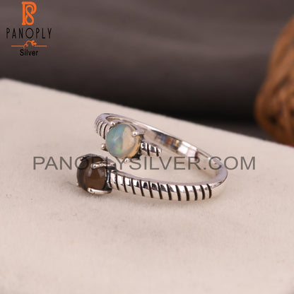 Ethiopian Opal & Smoky Round 925 Sterling Sliver Ring