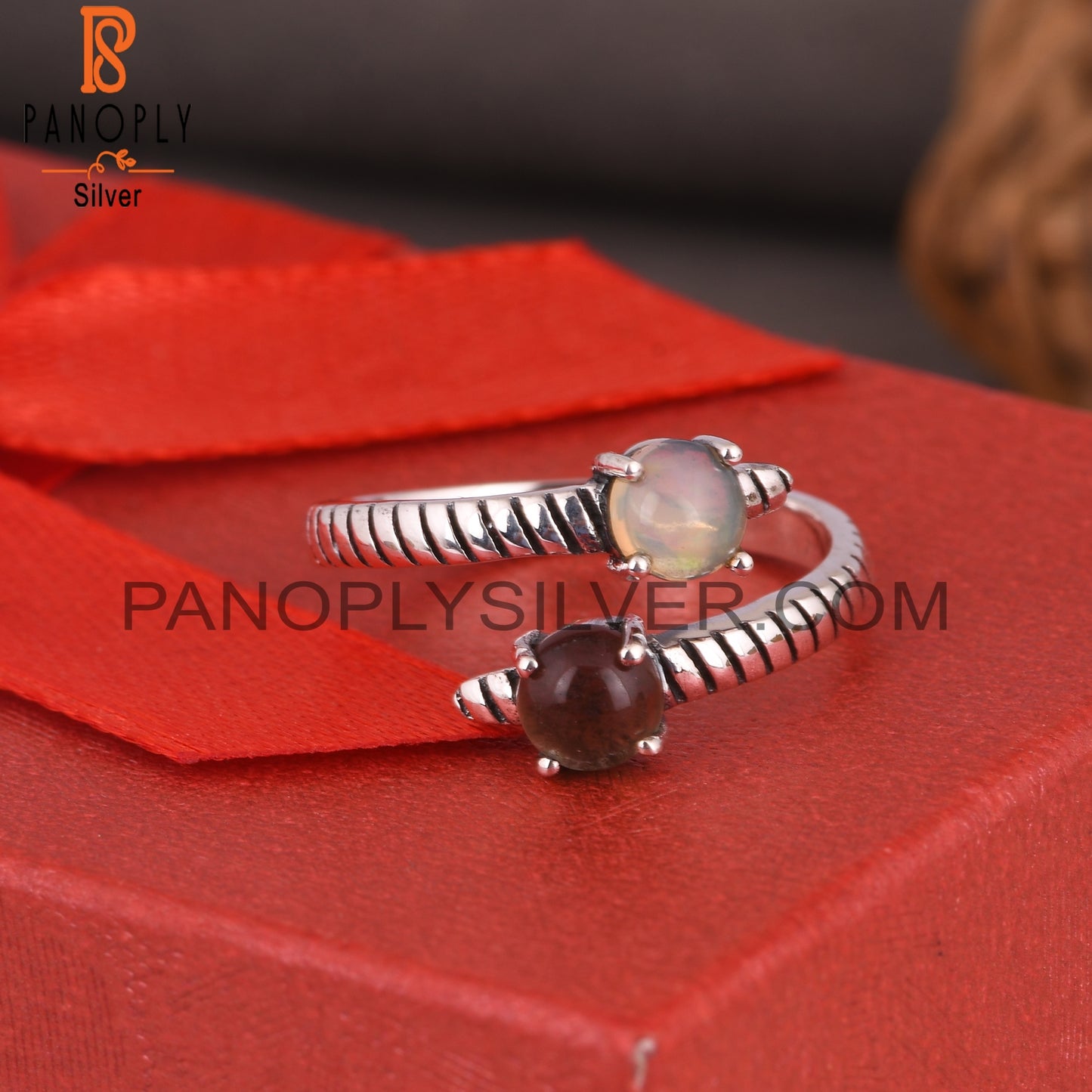 Ethiopian Opal & Smoky Round 925 Sterling Sliver Ring