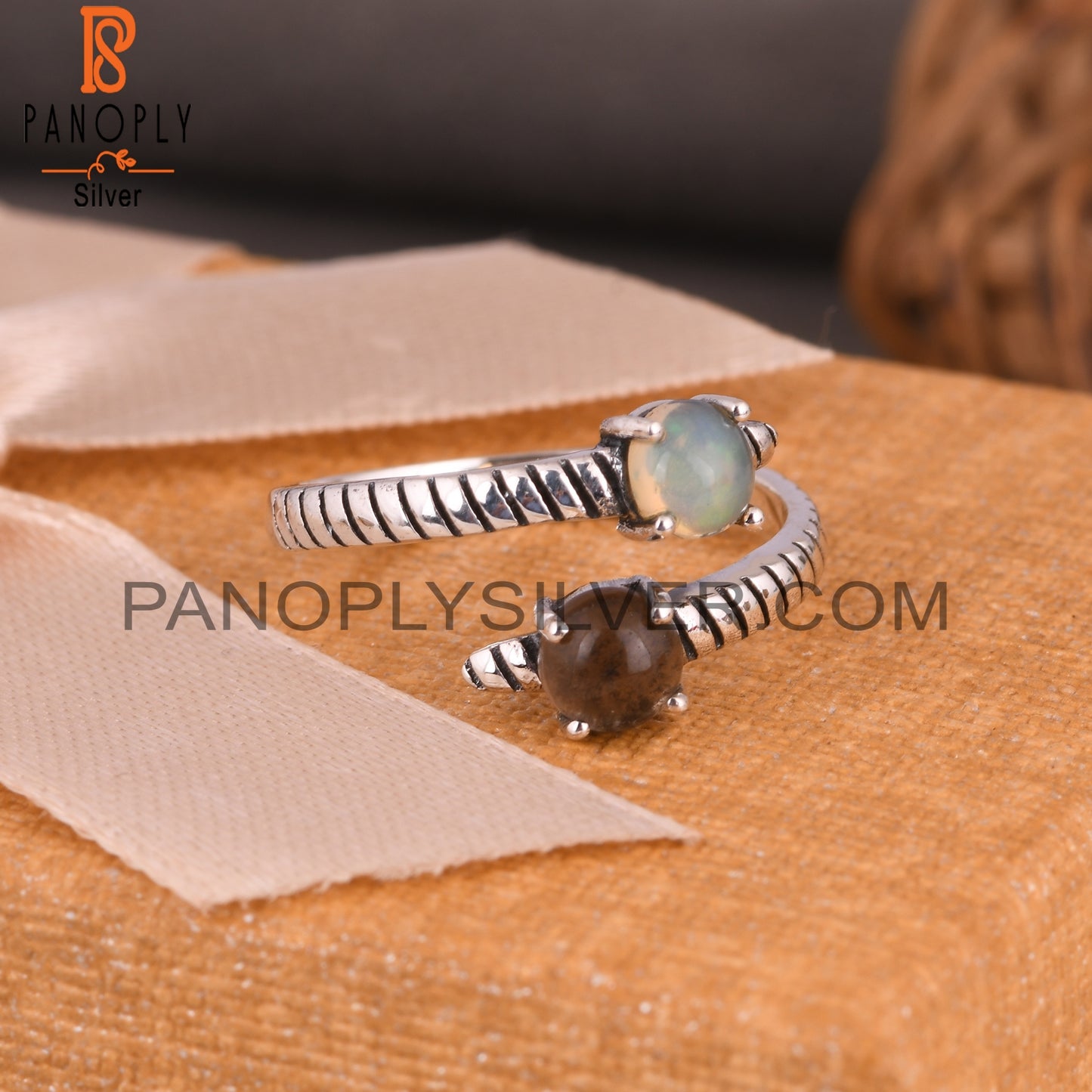 Ethiopian Opal & Smoky Round 925 Sterling Sliver Ring