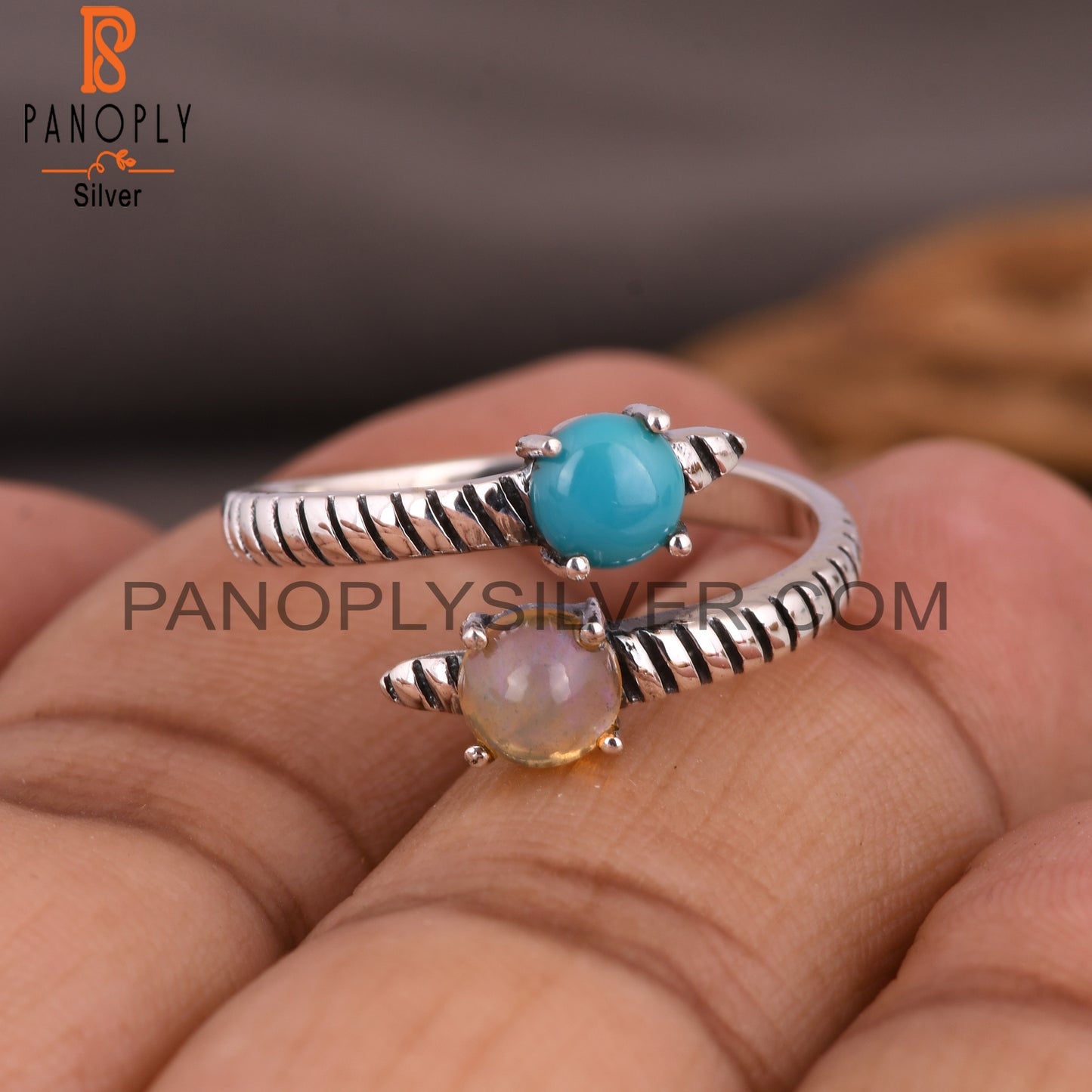 Ethiopian Opal & Arizona Turquoise 925 Sliver Ring