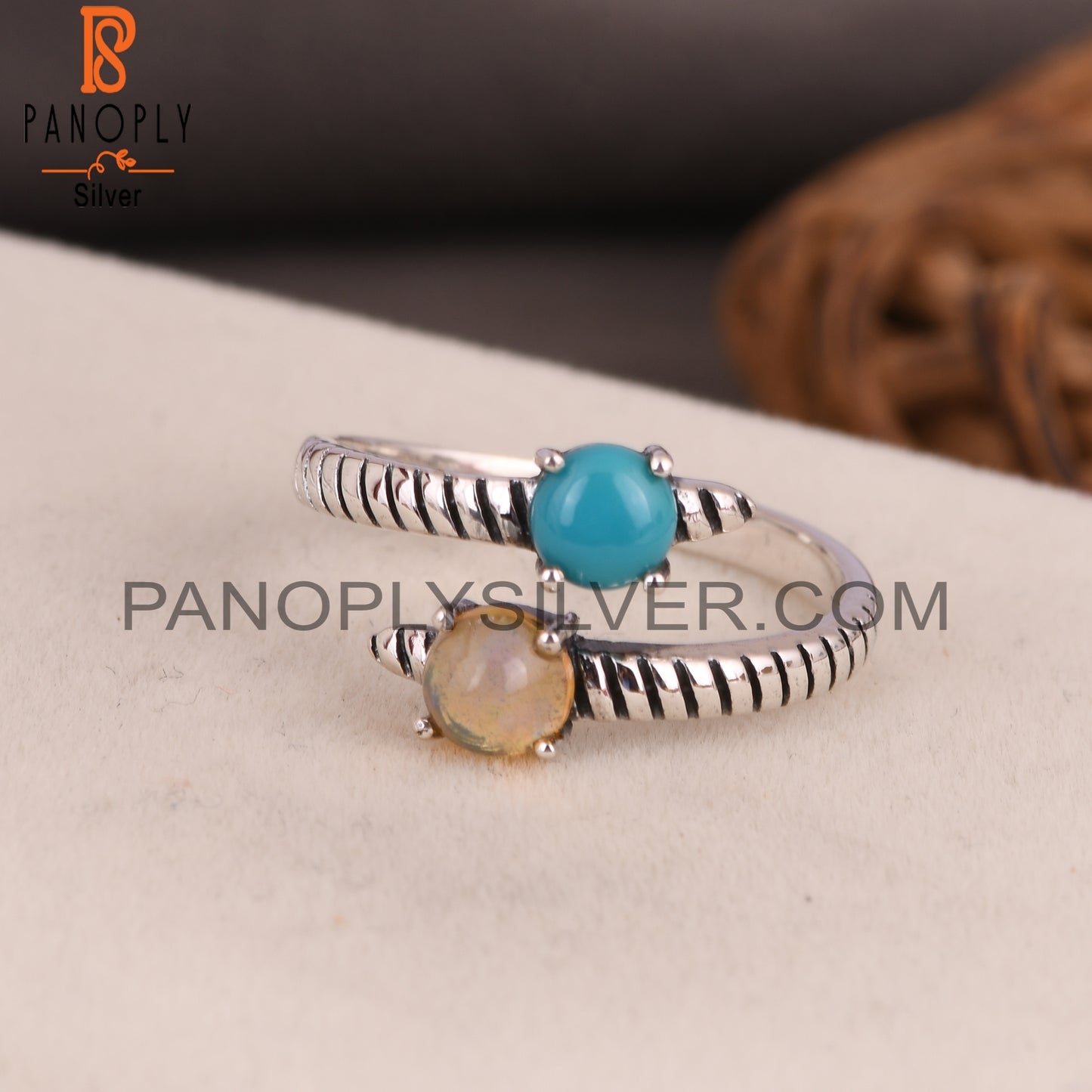 Ethiopian Opal & Arizona Turquoise 925 Sliver Ring