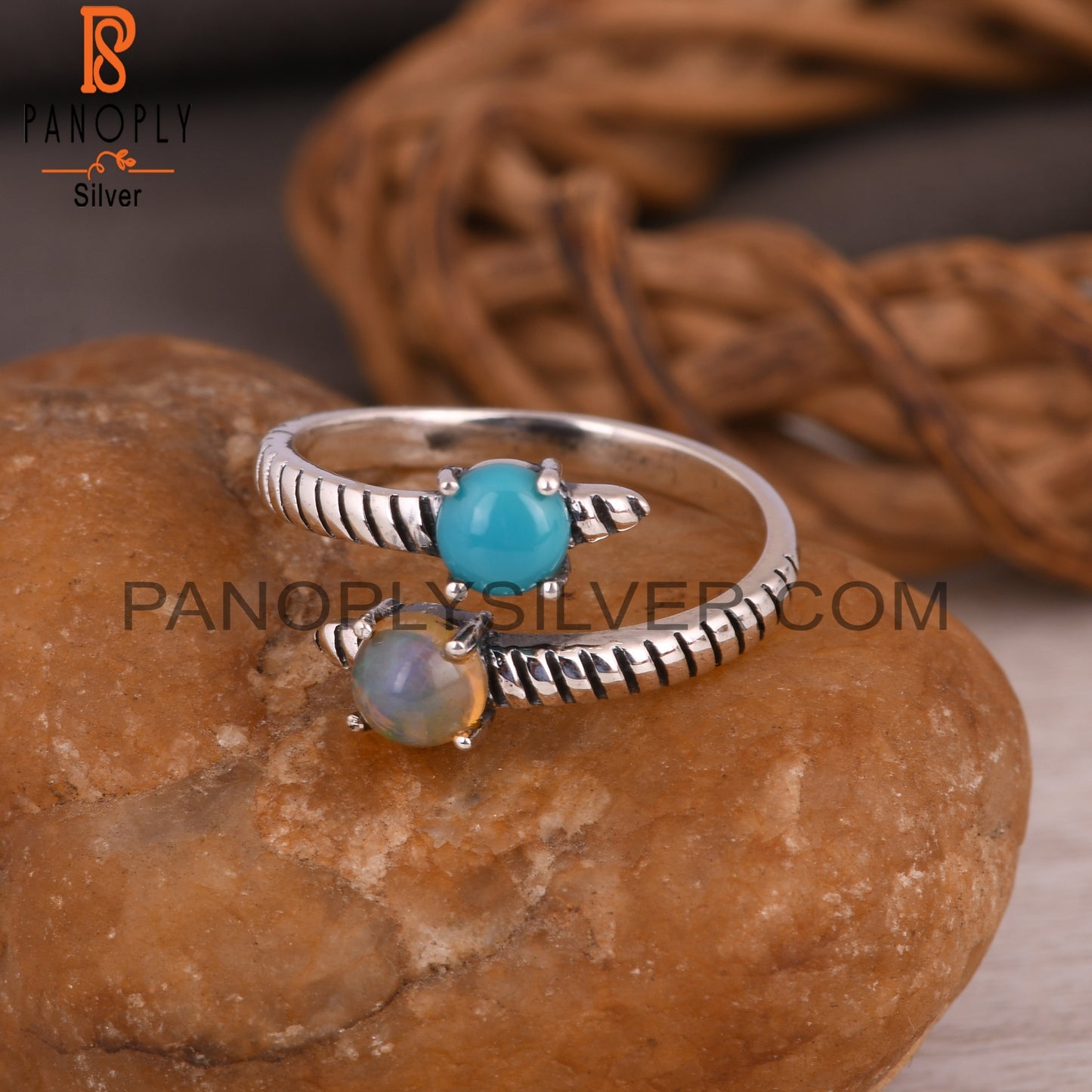 Ethiopian Opal & Arizona Turquoise 925 Sliver Ring