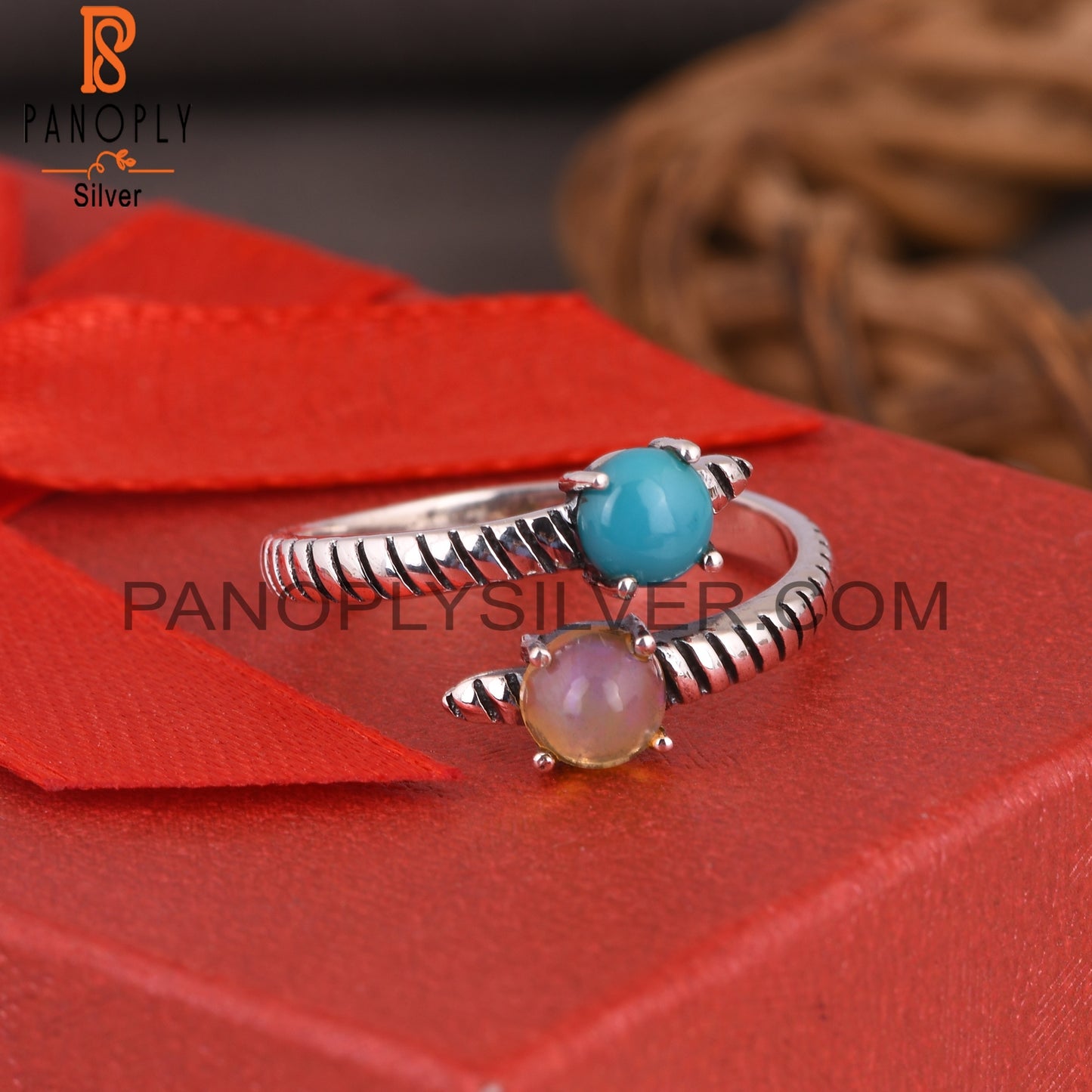 Ethiopian Opal & Arizona Turquoise 925 Sliver Ring