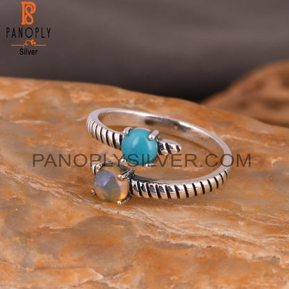 Ethiopian Opal & Arizona Turquoise 925 Sliver Ring