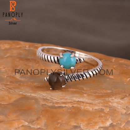 Arizona Turquoise & Smoky Round 925 Sterling Silver Open Ring
