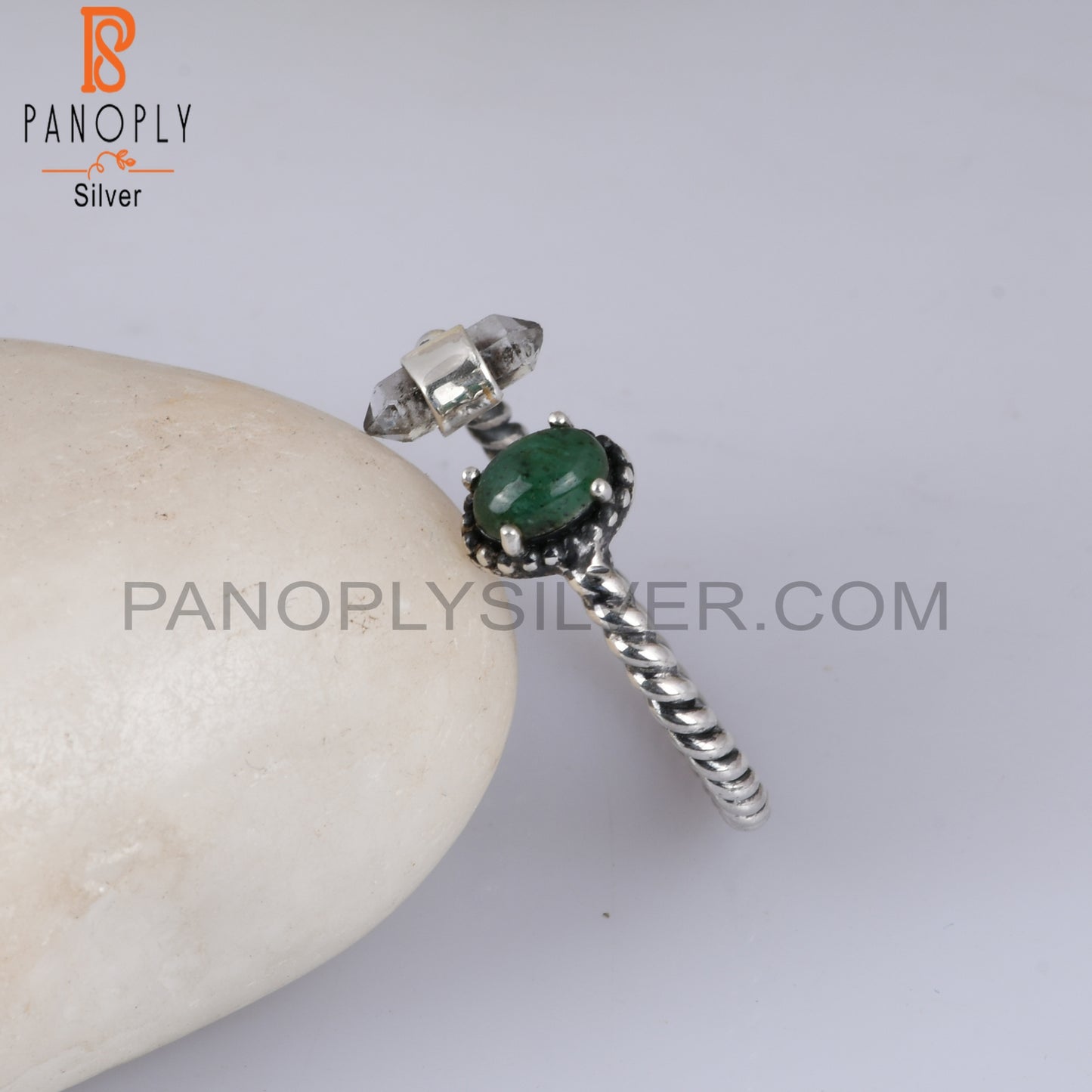 Emerald & Herkimer Diamond 925 Sterling Silver Ring